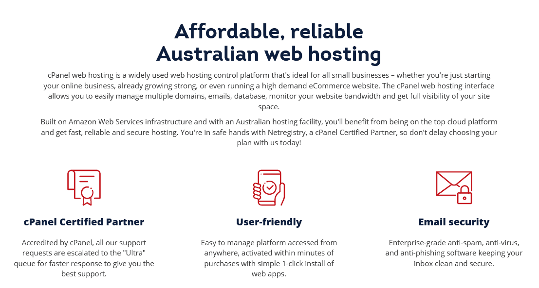 Netregistry - shared hosting features