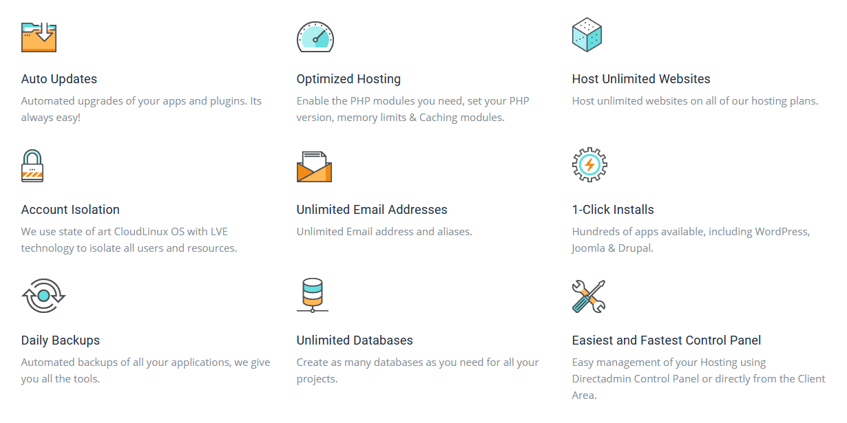 Bluebird Hosting - shared hosting features