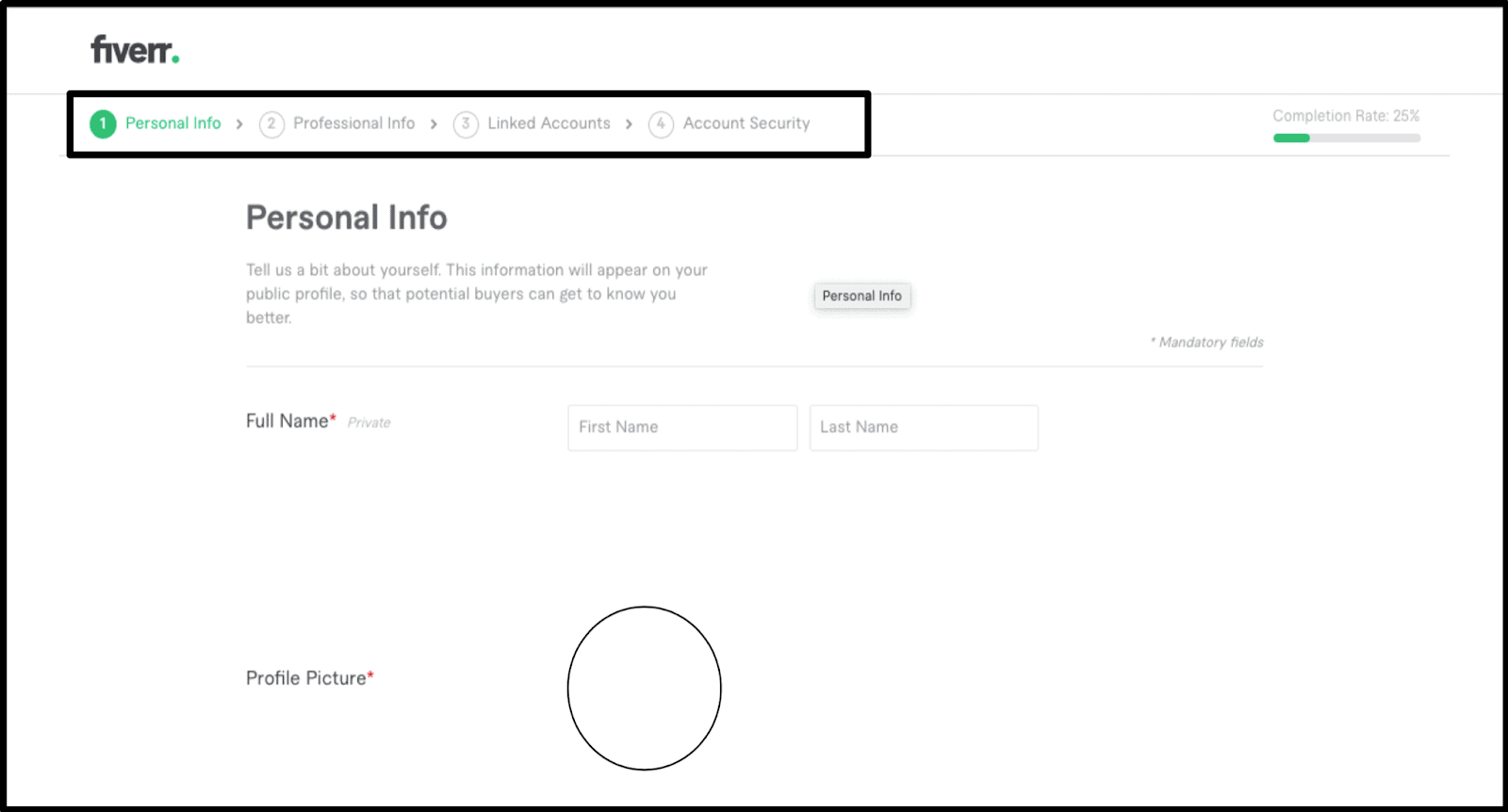 Fiverr personal information page
