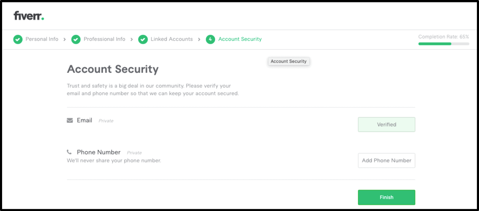 Fiverr account security page