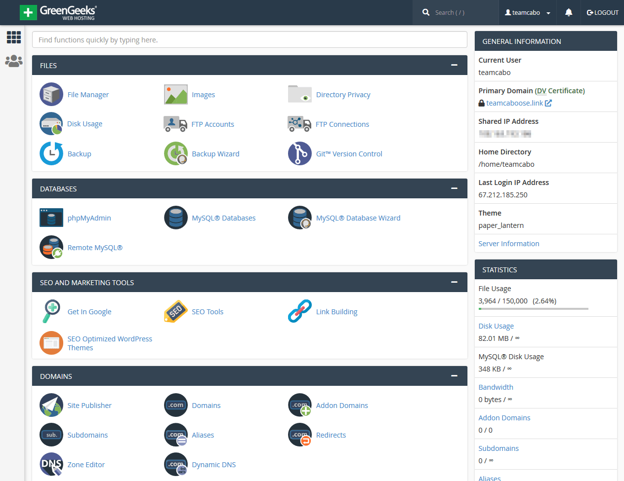 GreenGeeks' cPanel