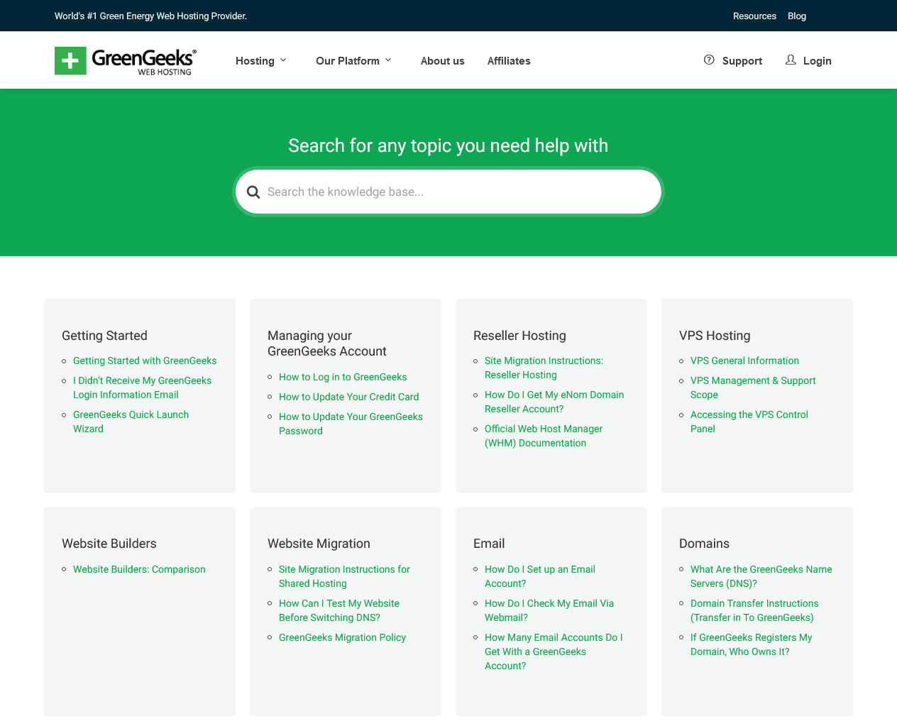 the GreenGeeks knowledge base