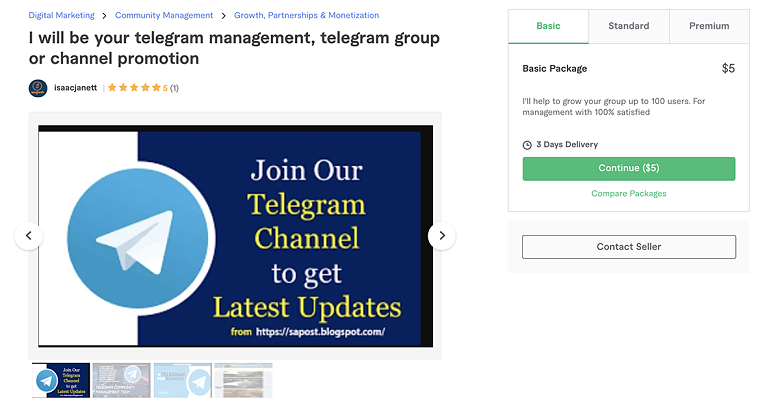 Telegram promotion gig on Fiverr