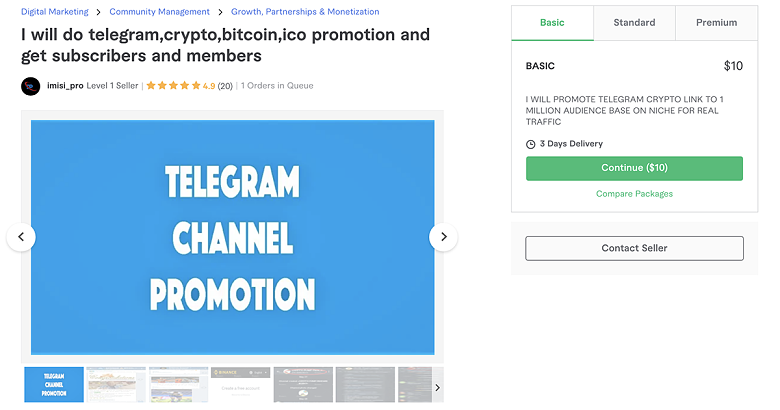Telegram promotion service on Fiverr - Imisi_Pro