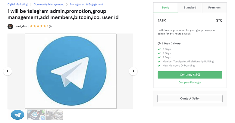 Telegram promotion service on Fiverr - Yemi_Dev