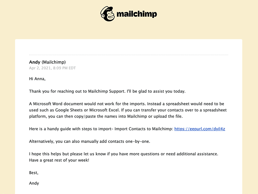 Mailchimp Support