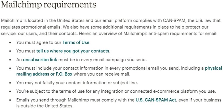 Mailchimp's anti-spam policy requirements