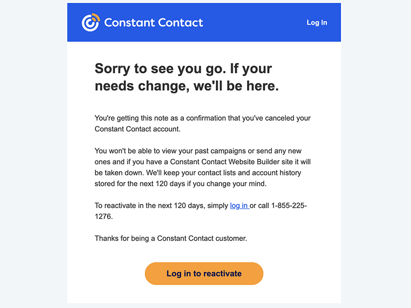 Constant Contact cancellation
