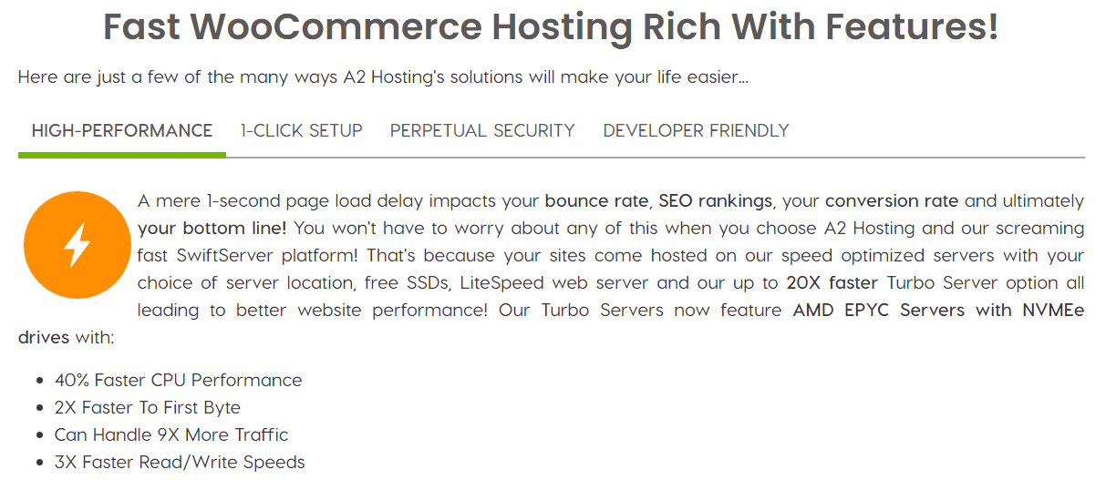 Performance Features Included in A2 Hosting's WooCommerce Plans