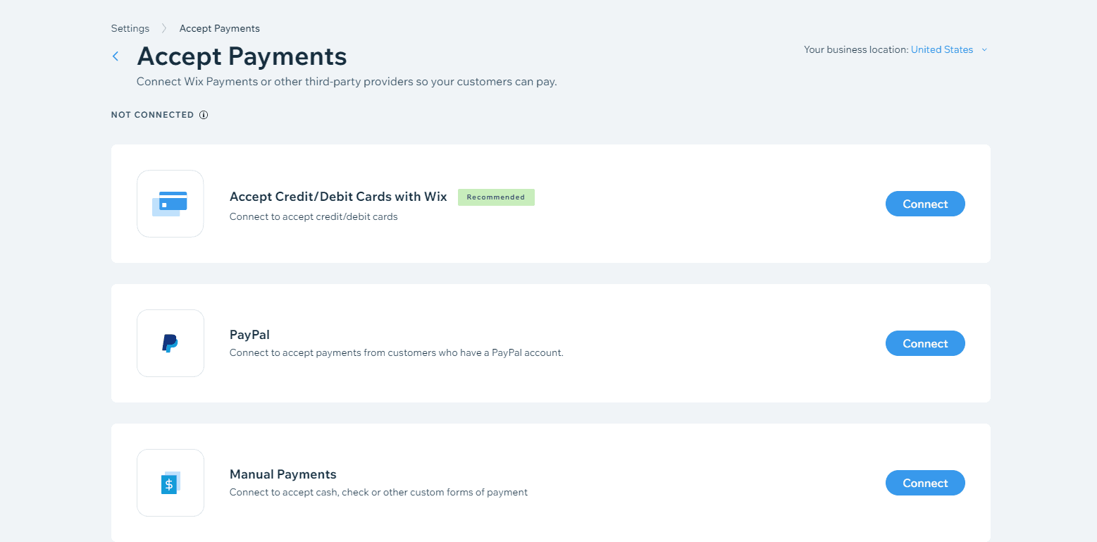 Wix connect a payment method