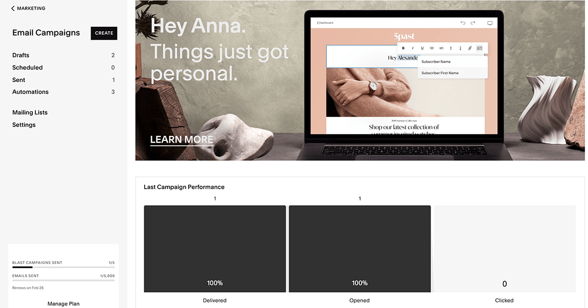 Squarespace Email Campaigns Dashboard