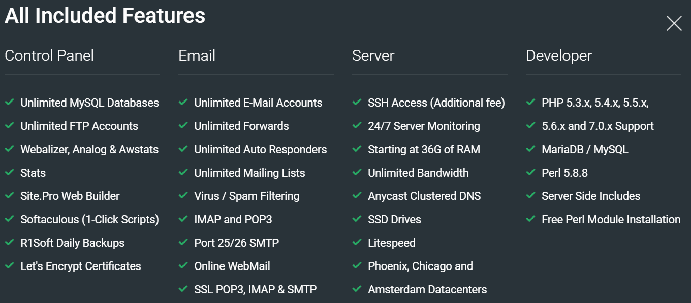 Stablehost web hosting features