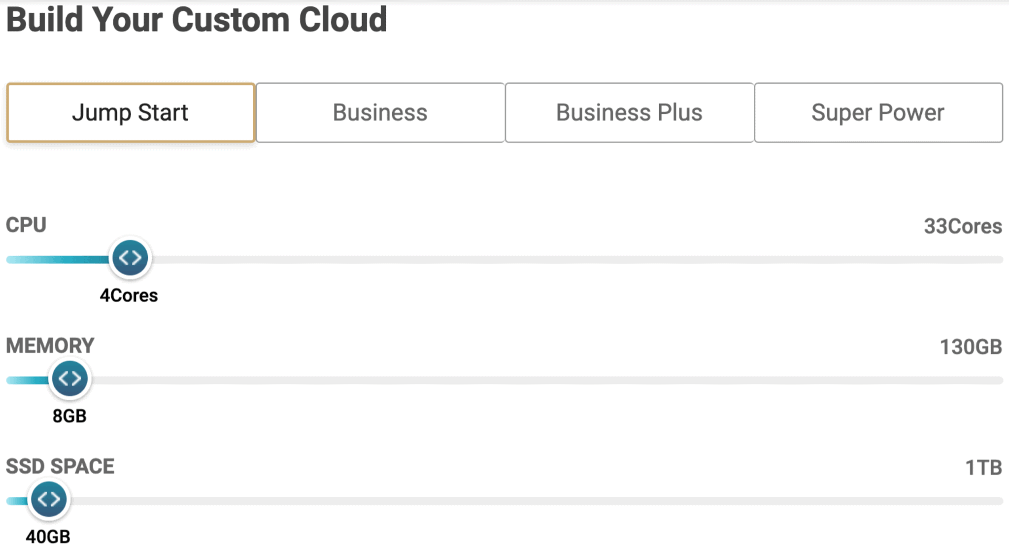 Les curseurs de configuration de ressources cloud personnalisées de SiteGround