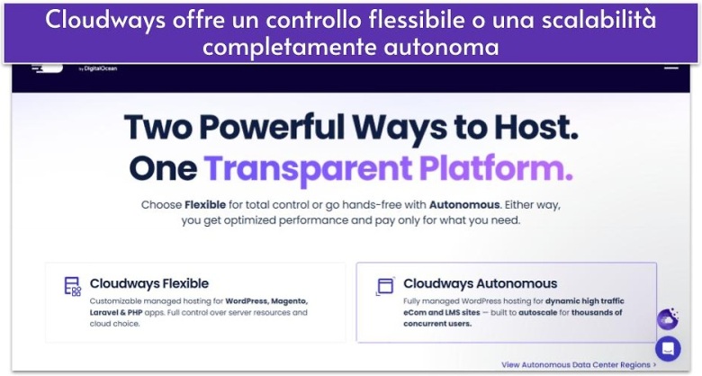 Cloudways offre un controllo flessibile o una scalabilità completamente autonoma