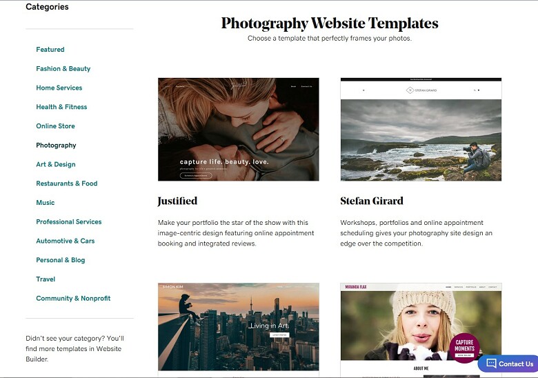 GoDaddy Website Builder photography templates