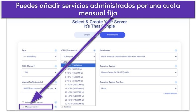 Puedes añadir servicios administrados por una cuota mensual fija
