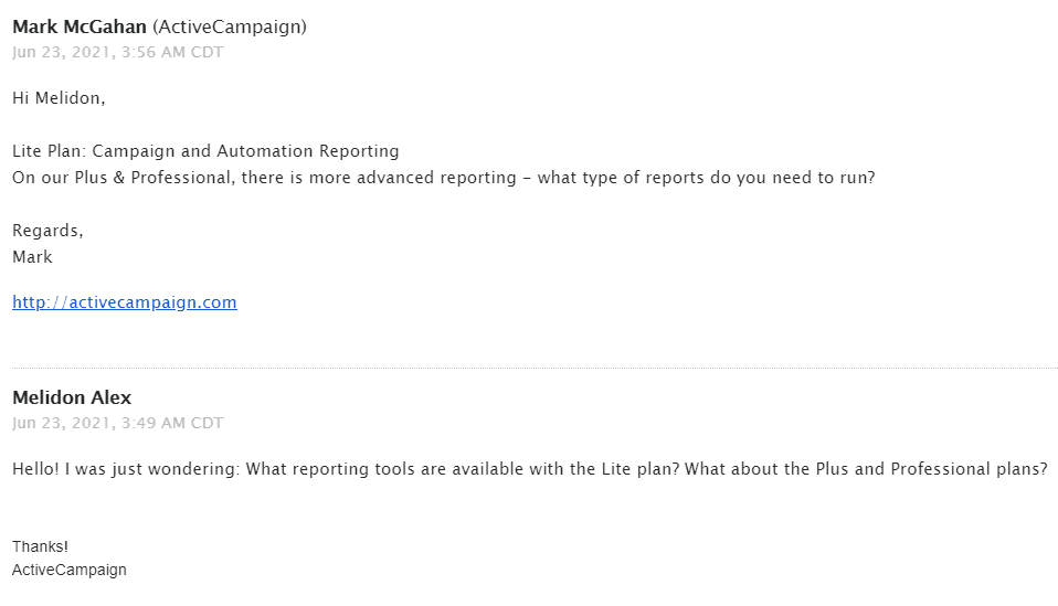 contacting ActiveCampaign's email support