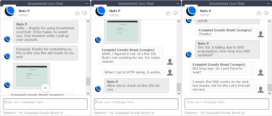 My second chat with DreamHost support