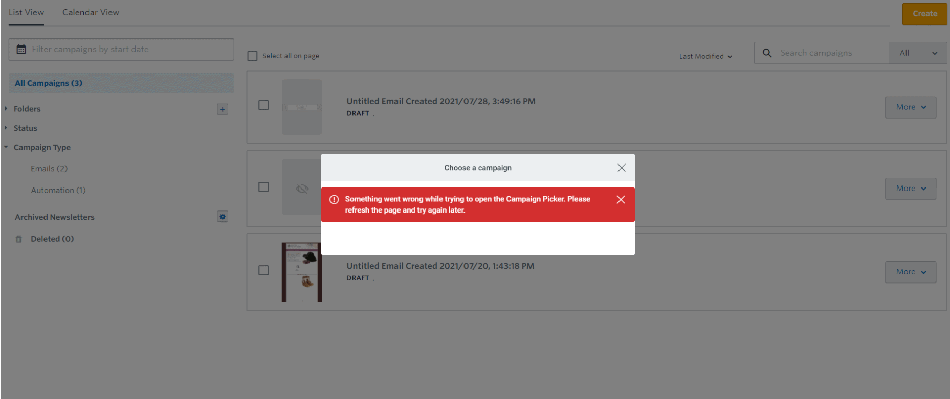 Constant Contact's error message.