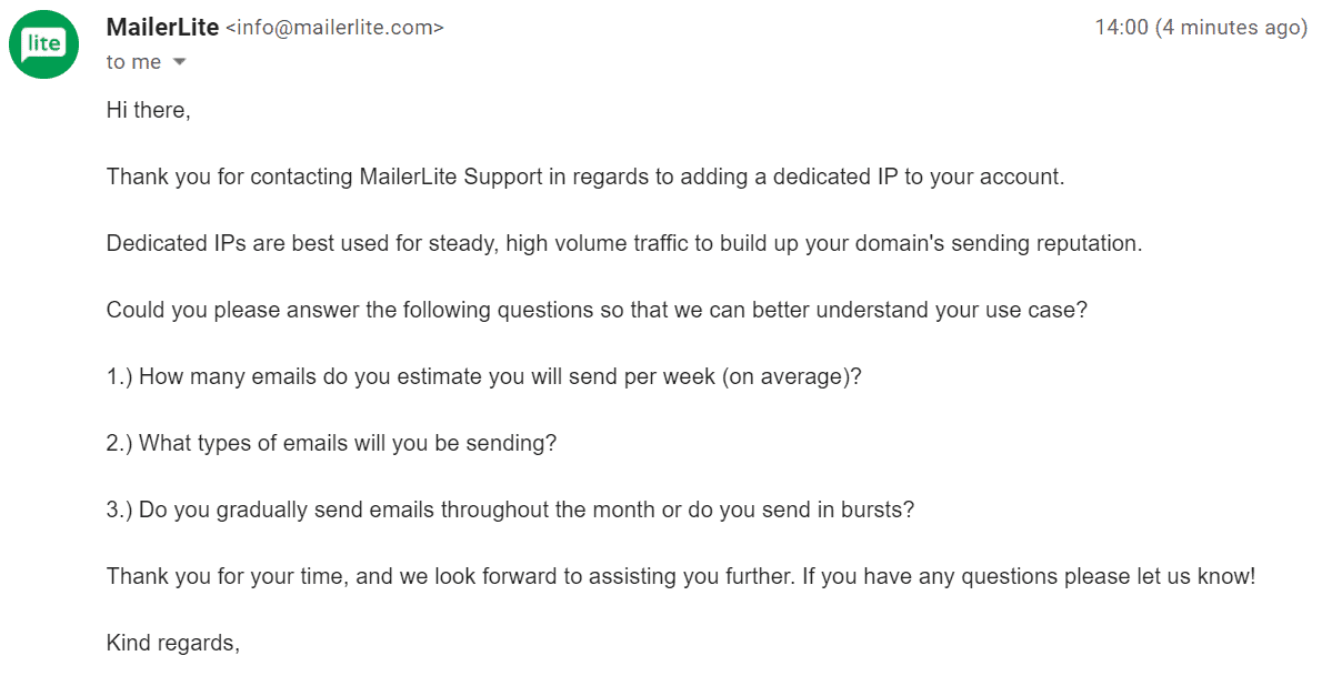 MailerLite email support