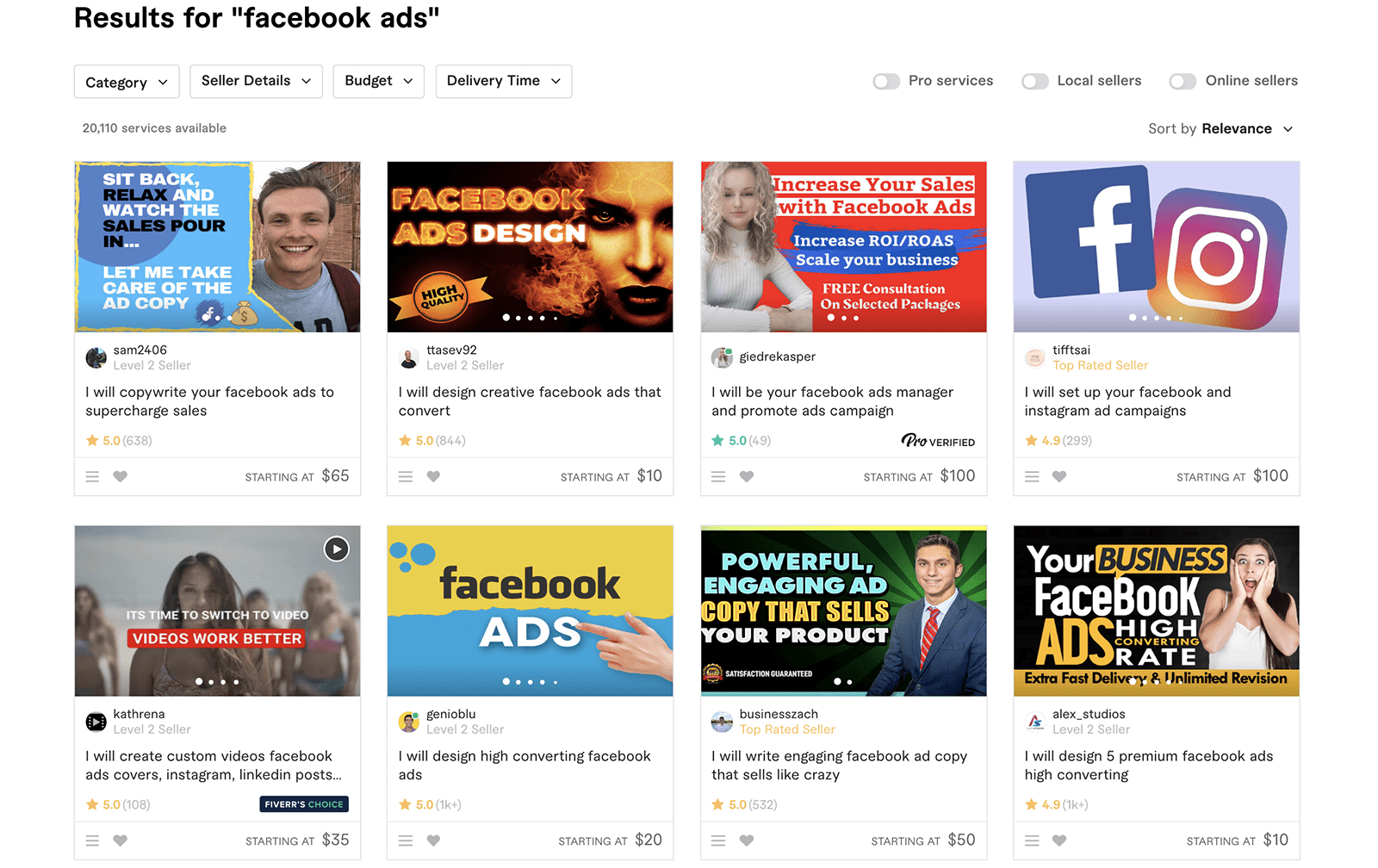 Fiverr Facebook Ads experts search