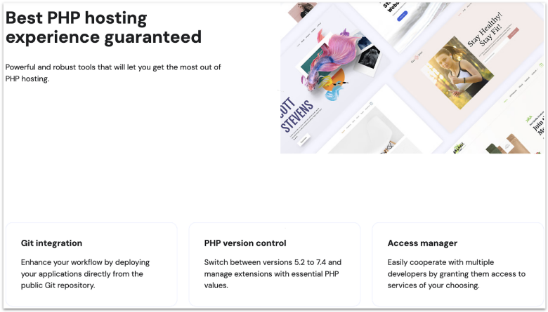 Hostinger's website displaying its features for PHP hosting.