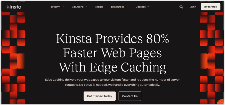 Kinsta's website page featuring and describing its Edge Caching feature.