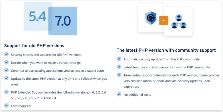 IONOS' website showing is PHP legacy support features.