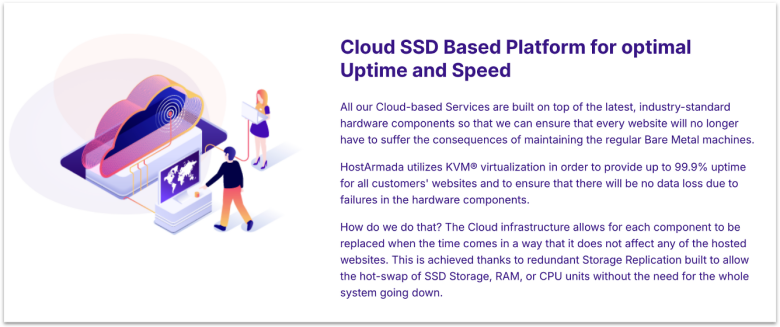 HostArmada's website page showing its cloud-based setup and its benefits.