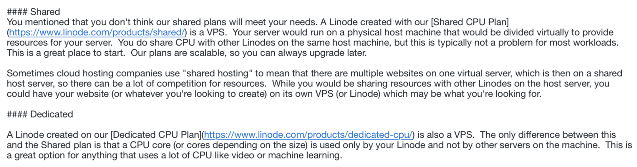 Linode support agent explains VPS plans