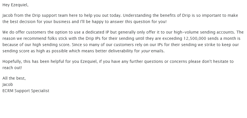 my third support email from Drip