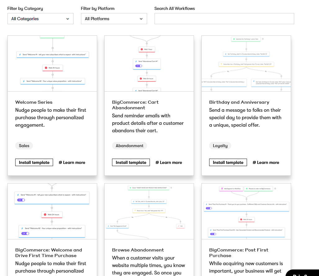 Drip's automation templates