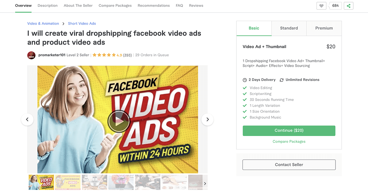 video ad designer gig on Fiverr