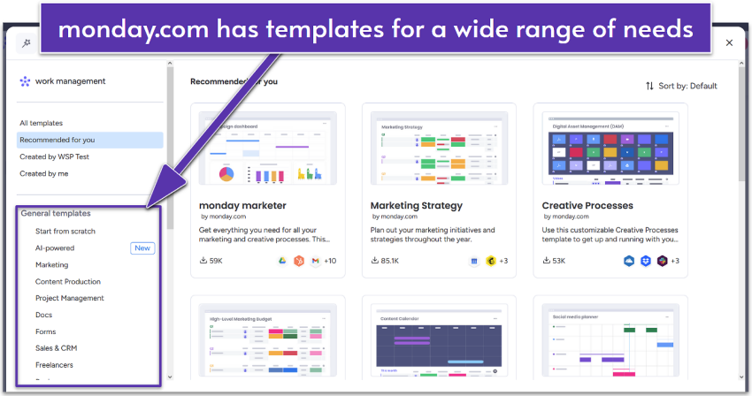 monday.com's template library.