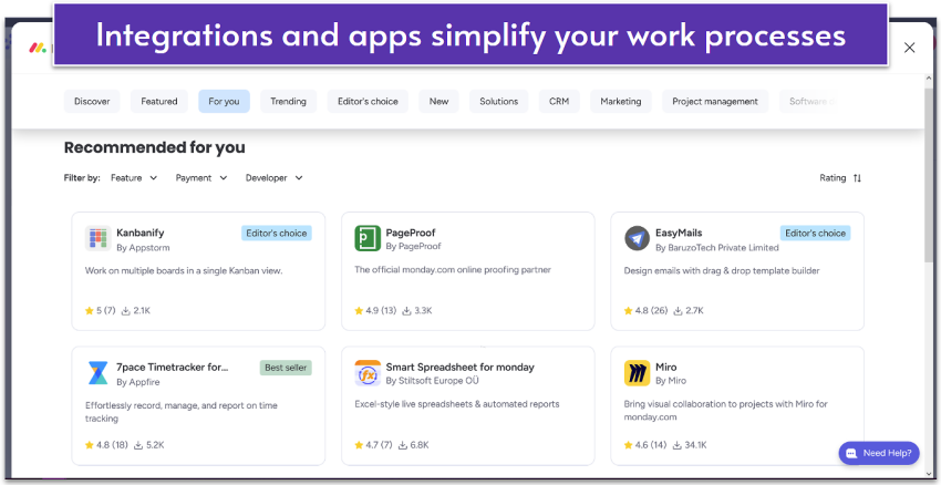 monday.com's integrations and apps library.