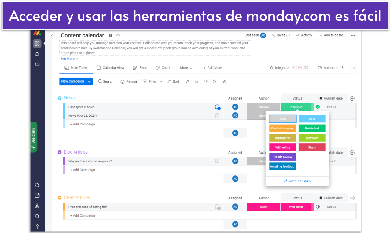 monday.com user interface