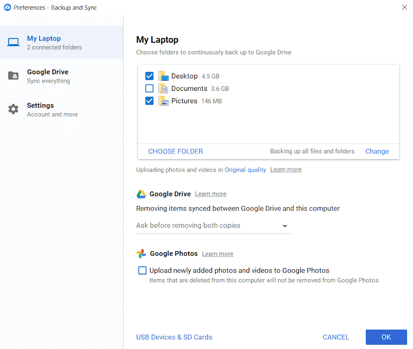 google-drive-screenshot-backup-settings