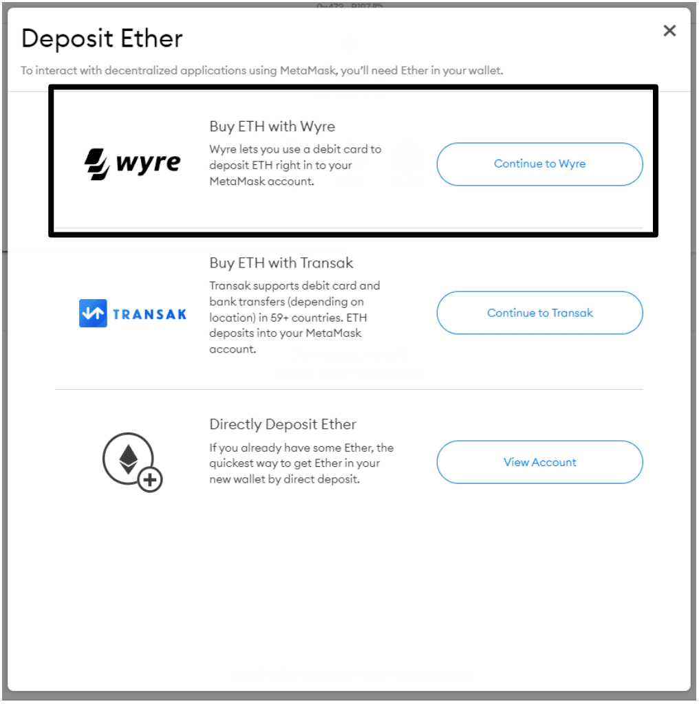 MetaMask - purchasing Ether