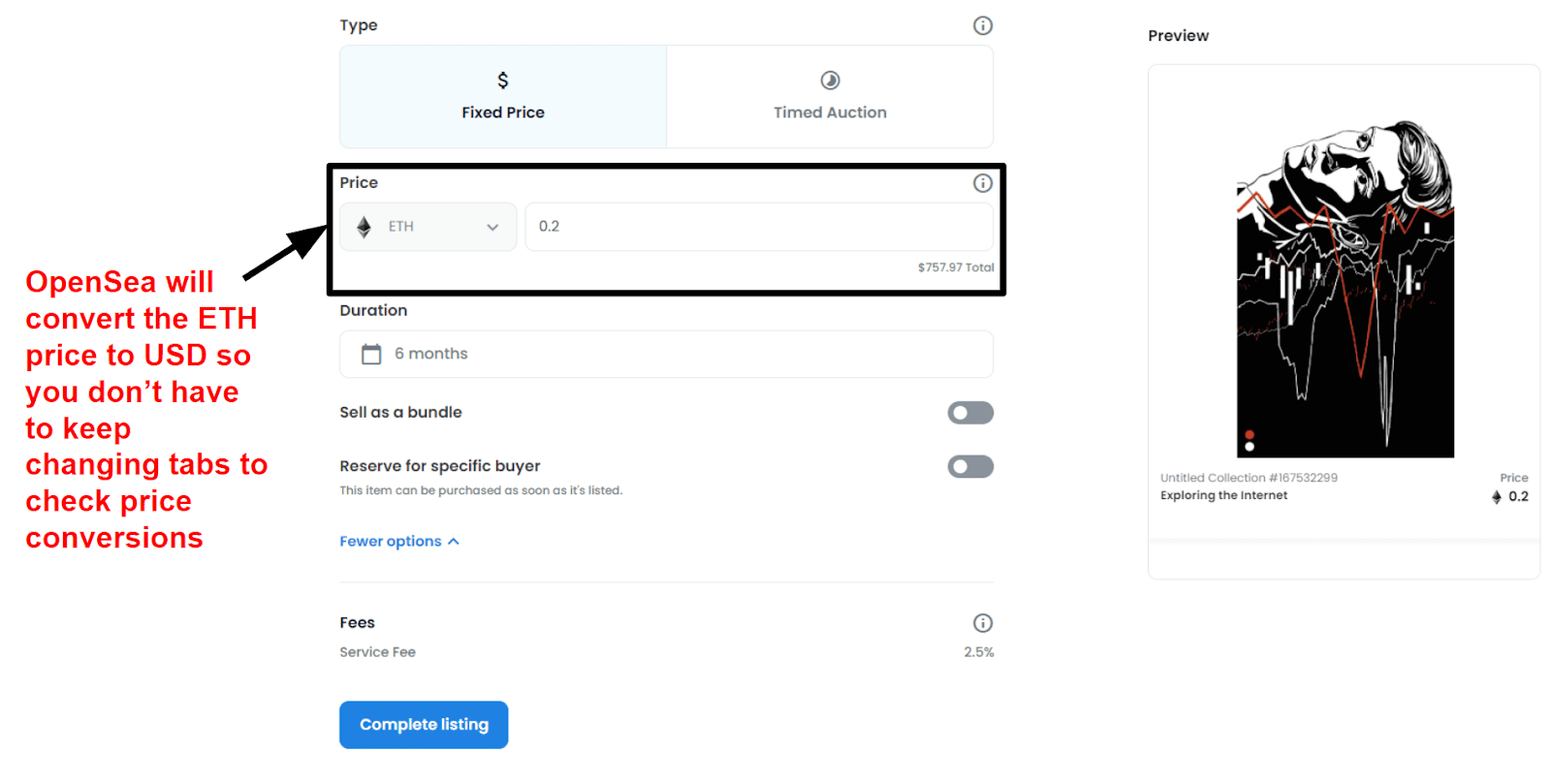 Selling an NFT on OpenSea