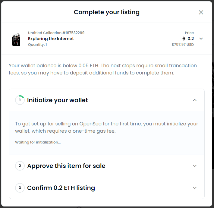 Initializing your wallet through OpenSea