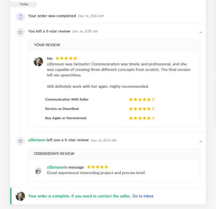 Sending feedback on Fiverr