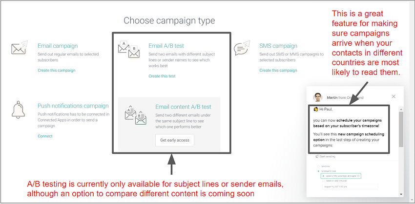 Omnisend email campaign types