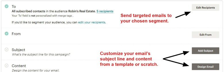 Creating an email campaign in Mailchimp