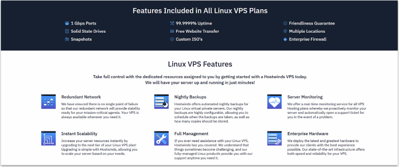 Hostwinds Linux VPS features