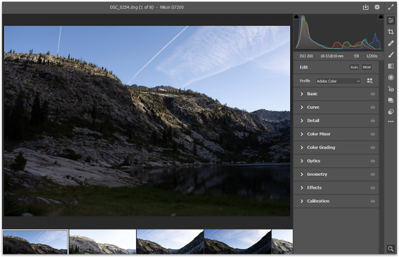Adobe Camera Raw Editing Panel.