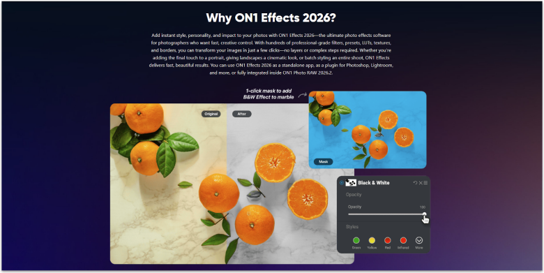 On1 Effects Homepage.