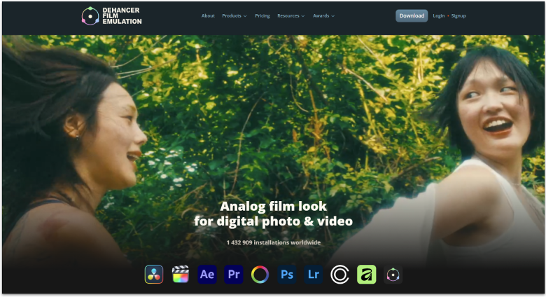 Dehancer Photoshop plugin homepage.