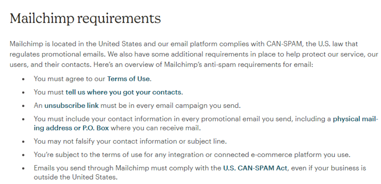 Mailchimp legal requirements