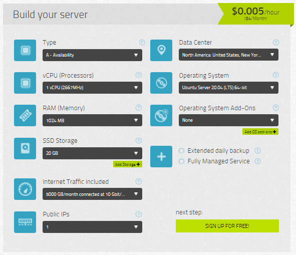 Kamatera VPS price calculator