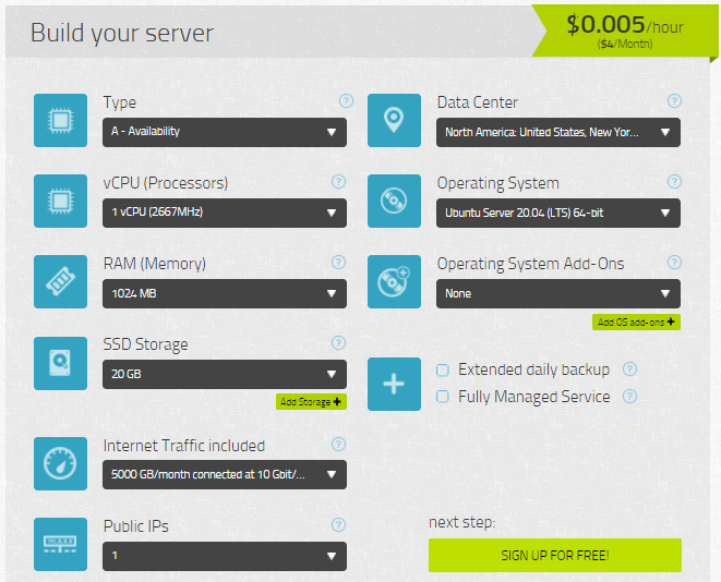 Kamatera cloud server configuration